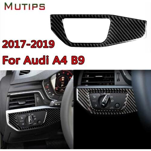 Mutips Car Headlight Button Switch Panel Cover Frame Trim Carbon Fiber Stickers Interior Mouldings For Audi A4 B9 2017 2018 2019