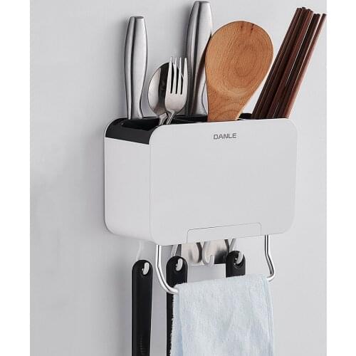Wall Mounted Kitchen Cutter Saddle Multi-function Drainage Chopsticks Basket Plastic Chopsticks Cage