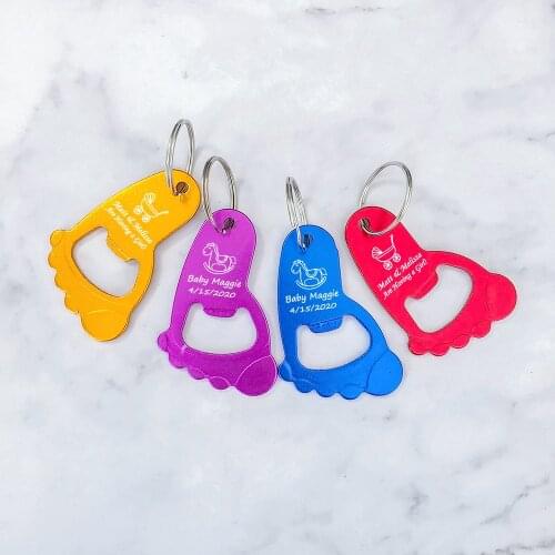 Personalized Baby Shower Favor Boy Girl Foot Shaped keychain Bottle Opener Baby Shower Souvenir Birthday Gift For Guests 25pcs