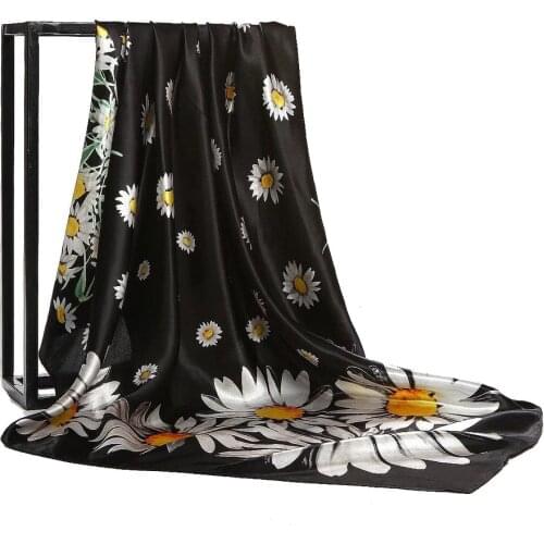 90*90cm Square Shawls Fashion Floral Print Silk Satin Women Scarf For Hair Handkerchief Elegant Head Scarfs Bandana Neck Scarves