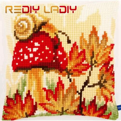 Cross Stitch Cushion Autumn Leaves DIY Chunky Cross-Stitch Kits Acrylic Yarn Pillow Case Home Decor Sofa Pillows Arts & Crafts