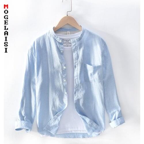 New Casual shirt men solid long sleeve linen cotton tops shirt for man High quality soft clothing chemise homme TB753
