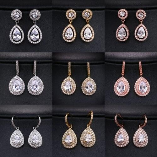 SLBRIDAL Prong Setting INS Style Copper Alloy Waterdrop Cubic Zircon Drop Earrings Bridal Wedding CZ Earring Jewelry Women Girls