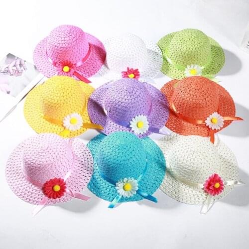 2019 New Children Sunscreen Hats Manual Weaving DIY Sun Flower Hollow Straw Hat Student Hat Outdoor Casual Shade Cap Girls
