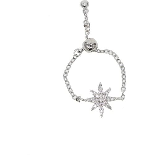 Sparking bling cz paved cute love star north star charm girl women chain adjust ring