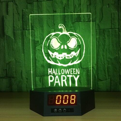 Owl Pumpkin LED 3D Illusion Calendar Clock Lamp 7 Colors Changing GRB USB Night Lights Halloween Party Decor Lighting Home Decor