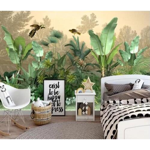 Tropical Banana Wallpaper Bird Photo Wall Paper for Sofa TV Backsplash Contact Paper Wall Murals Luxury Home Decor Canvas