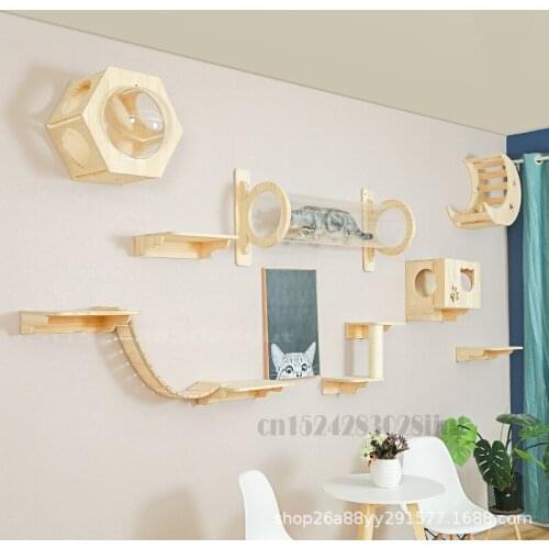 Cat Wall Tunnel Solid Wood Cat Climbing Frame Cat Wall Hanging Platform Cat Tunnel Bed Pet Supplies