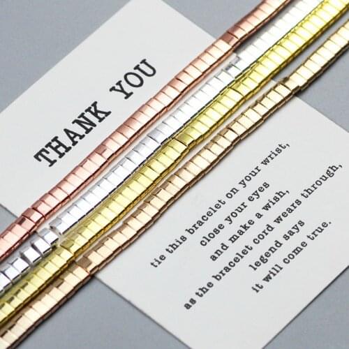 WLYeeS 5x2.5mm Gold Silver Hematite beads Square Natural Stone Rectangle Spacer loose bead for Jewelry Bracelet Making DIY 145pc