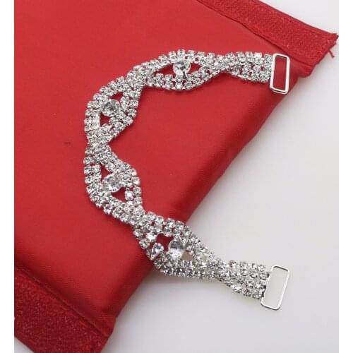 Factory Outlet 1pcs 180mm* 25mm Clear Crystal Rhinestone Bikini connector buckle Metal chain Decorative