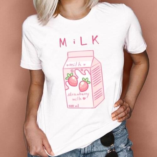New Femake T-shirt 2021 Strawberry Milk Box graphic tshirt 90s Girl kawaii Harajuku T-shirts Summer Short Sleeve Femme