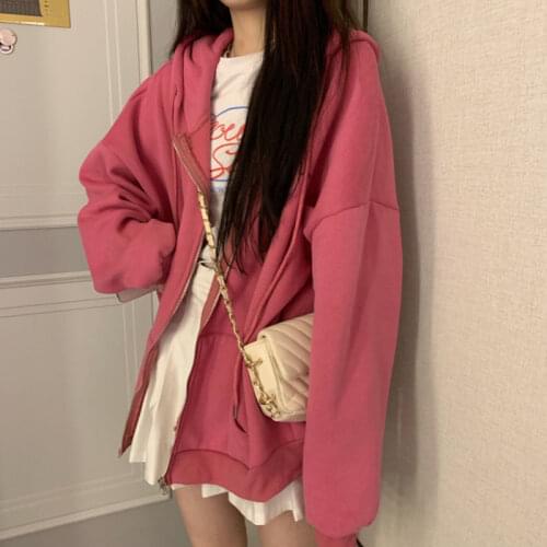 Women Casual Harajuku Zipper Oversized Hoodie Basic Hoodies Swearshirt Coat Hooded Ladies Autumn Winter Tracksuit Fashion Tops