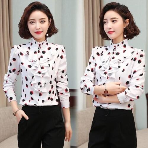 Women Blouse Spring Autumn St Collar Lace Long-Sleeved Chiffon Fungus Shirt Blusas Ropa De Mujer