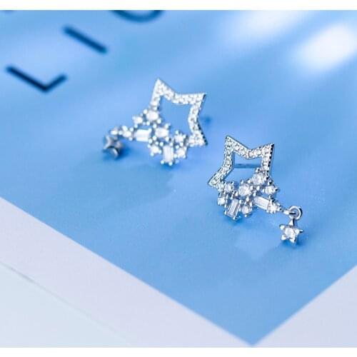 Colusiwei Authentic 925 Sterling Silver Lovely Twinkle Star Stud Earring for Women Luxury Wedding Engagement Statement Jewelry
