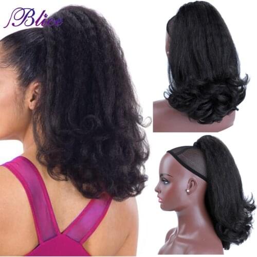 Blice Drawstring Ponytail Hair Pieces Synthetic Kinky Straight Hair Extensions With Two Combs Warp Ponytails For Women