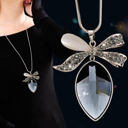 Fashion Crystal Bowknot Choker Necklaces for Women Gold Color Chain Long Necklace Pendant Jewelry Accessories Trendy