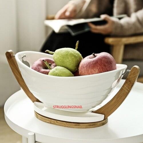 1PC Bamboo Base Fruit Storage Basket Household Leisure Bowl Multi-purpose Food Basket Holder for Home Office Dining Room White