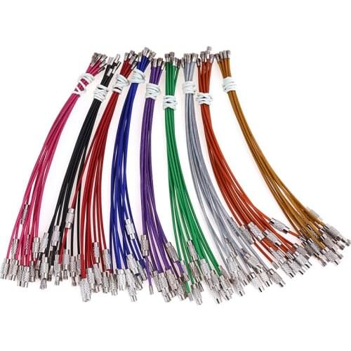 10pcs 1.5*150mm Stainless Steel Wire Keychain Ring Circle Rope Cable Loop Outdoor Camp Luggage Tag Screw Lock Gadget