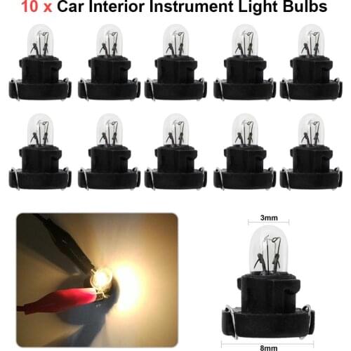 10pcs T3 LED 12V 1.2W Car Interior Instrument Light Bulbs Lightweight Dashboard Lamps Yellow Llight 8mm/0.31" Black