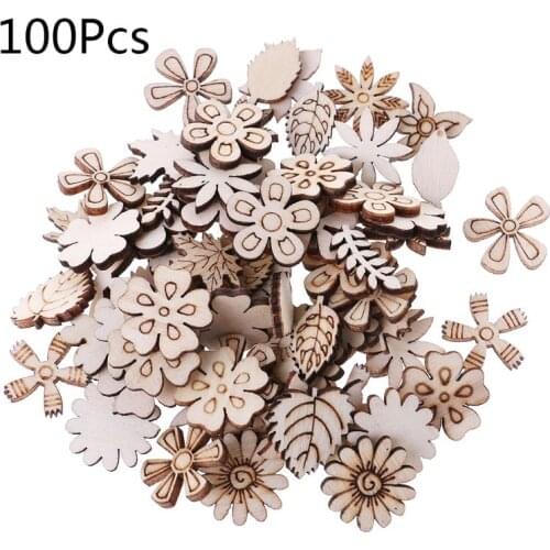 100pcs Laser Cut Wood Flowers and leaves Embellishment Wooden Shape Craft Wedding Decor