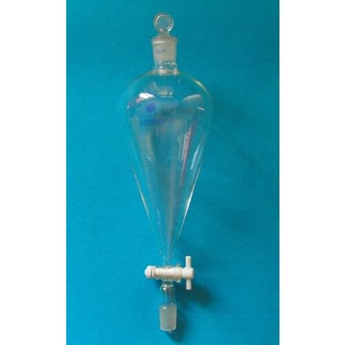 1000ml,24/29,Glass Pyriform Separatory Funnel,PTFE Stopcock,Pear Shape,Both Ground Joint