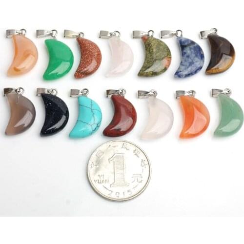 12x19x0.5mm 10PCS/lot Moon Shape Pendant Agates/Jaspers/Quartzs/Tiger Eye/Jaspers Pendants For Necklace Jewelry Making Trinket