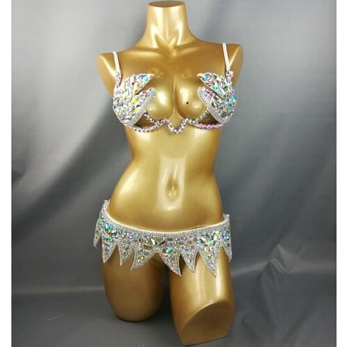 Samba Carnival Wire Bra & Belt 2pcs/Set Rainbow stones free shipping CB007