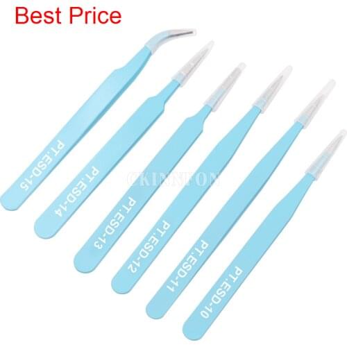 100sets 6pcs/set Black Tweezers Anti-static Stainless Steel Electronic Components Tweezers Resists Corrosion Repair Necessarity