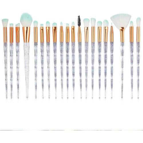 20pcs set Professional Makeup Brushes Transparent Simulated Diamond Handle Brush Kit Powder Foundation brow Tool