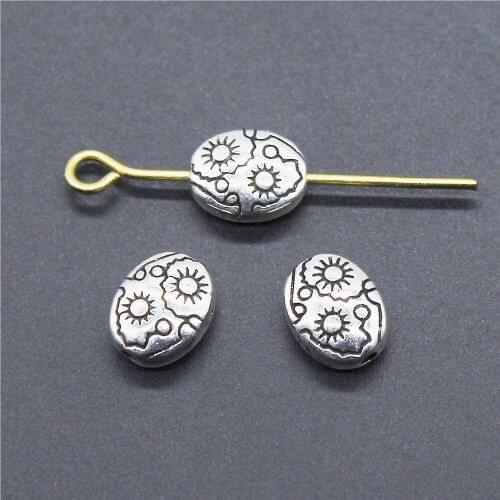 20pcs Charm Spacers Beads Sun Oval Spacers Beads For Jewelry Making Antique Silver Color Small Hole Spacers Beads 7x6x3mm