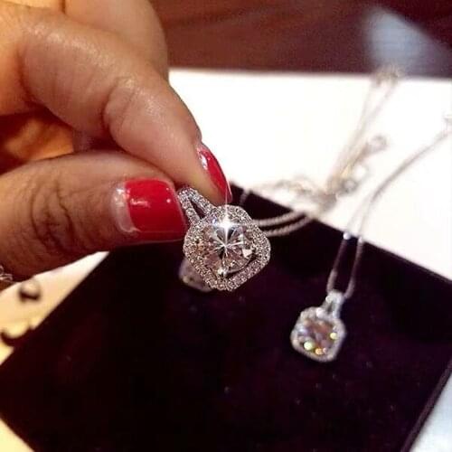 2ct Lab Diamond Solitaire Pendant Necklace 925 Sterling Silver Choker Statement Necklace Women Silver 925 Jewelry With Box Chain