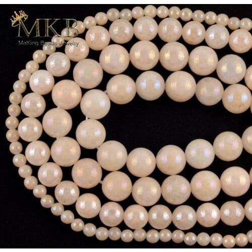 4/6/8/10mm Natural Stone Rice Yellow Plated AB Beads For Jewelry Making Round Spacer Loose Beads Diy Bracelet Necklace 15inches