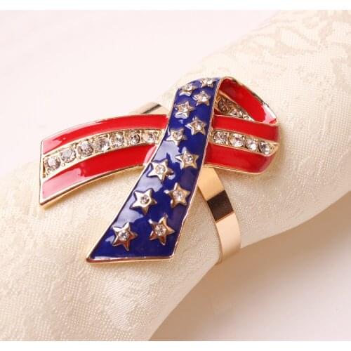 4PCS/Metal flag red ribbon napkin ring table top decoration used for festive cocktail reception western food etiquette