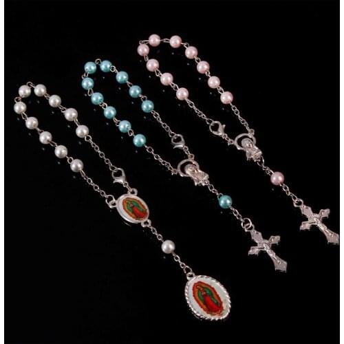 48 pieces 6mm white pearl rosary Catholic bracelet Guadalupe jewelry ladies wholesale beads bracelet jewelry