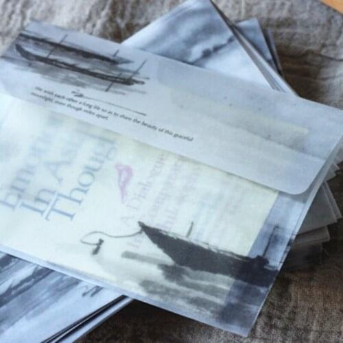 5Pcs/pack Ferryboat Black And White Ink Painting Clear Paper Envelope For Shcool Office Stationery Postcard And Letters Bag