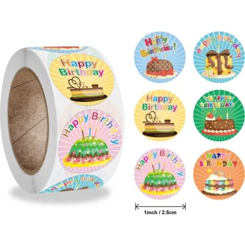 50-500pcs Adhesive Stickers Happy Birthday Sticker Paper Homemade Bakery Gift Seal Packaging Scrapbooking Kids Party