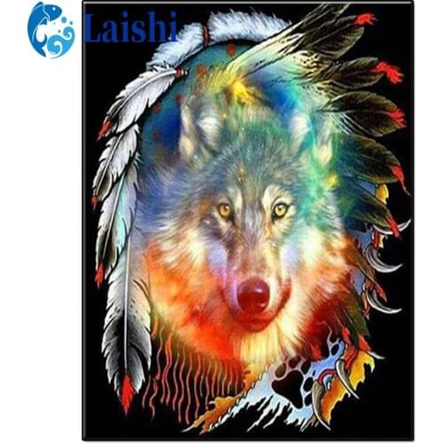 5D DIY Indian feather, wolf, totem Round Drill Diamond Painting Cross Stitch 3D Diamond Art Embroidery Diamond Mosaic Decor Gift