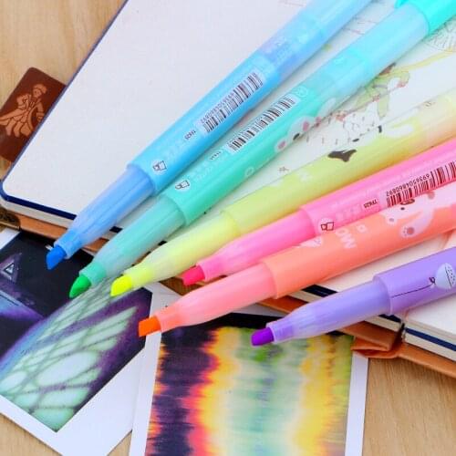 6 Pcs/lot 2016 New Cartoon Cute Creative Focus Stud Highlighter Marker Pen Office School Supplies Baby Gift Free Shipping