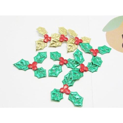 60pcs/lot 3.3*2.5cm Christmas leaf Appliques For Christmas tree decoration greeting card gift