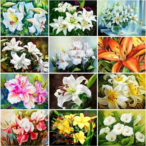 AZQSD Full Kits Diamond Painting Lily Needlework Diamond Embroidery Flower Mosaic Picture Of Rhinestones Decor For Home