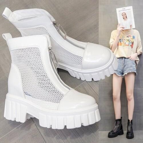 Martin boots mesh womens shoes new breathable thin section high-heeled thick-soled inner heightening white short boots X837