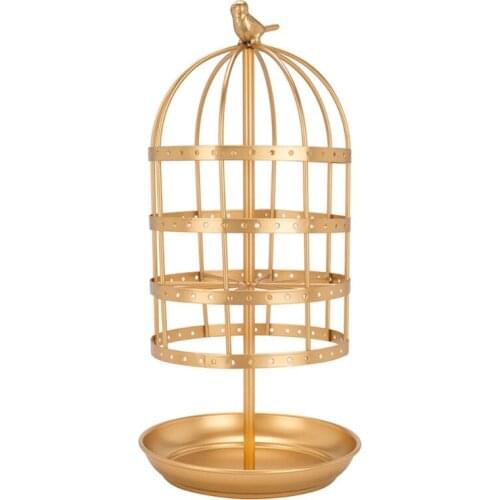 Four-layer Golden Rotating Earring Display Stand Bird Cage Shape Earrings Rack Jewelry Showcase Display Stand