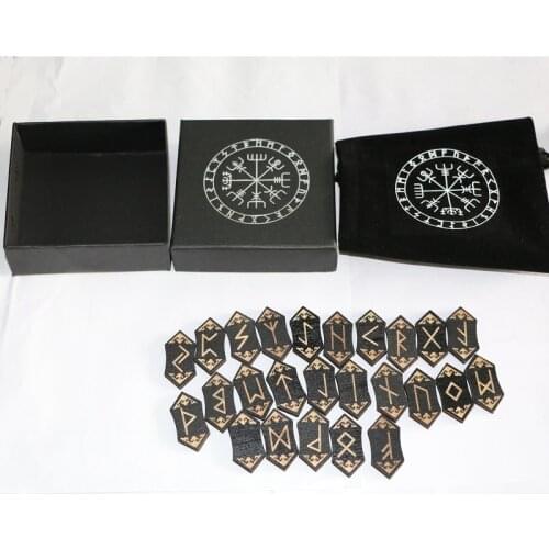 Wooden Runes Runas Piedra for Divination Carved wood Energy Stone Kit rune symbols sign letters with bag tablecloth