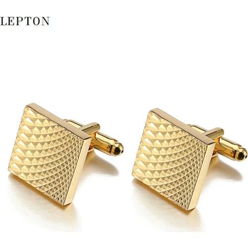 Hot Sale Square Gold Color Cufflinks For Mens Lepton Jewelry High Quality Classic Carve Cuff links Relojes gemelos With Box