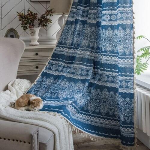 National Characteristic Print Cotton And linen Tassel Bohemian Semi-Shading Style Kitchen Curtain Country Style Bedroom Window