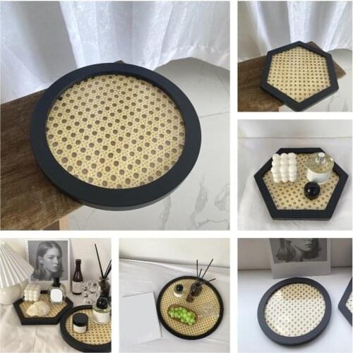 Wear Resistant Special Fruit Food Severing Tray Easy to Carry Rattan Tray Hexagon for Bedroom
