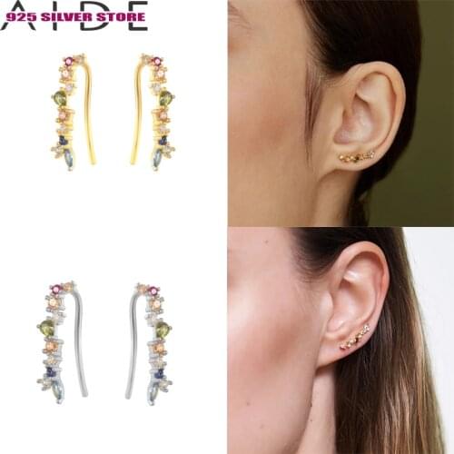 Aide 925 Sterling Silver Charming Sparkle Crystal Ear Cuffs for Women Ear Clip Earrings No Piercing Thread Ear Pin Piercing Clip