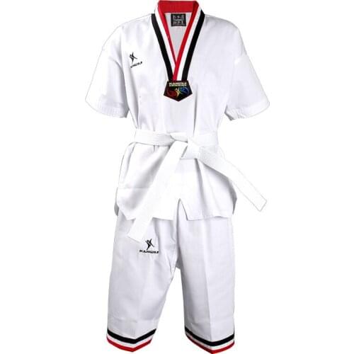 Summer 1.1M To 2.0M Short Sleeve Kids Adults Dobok Karate Taekwondo Uniform Clothes Outfits Sets W/Belt 2019 DO