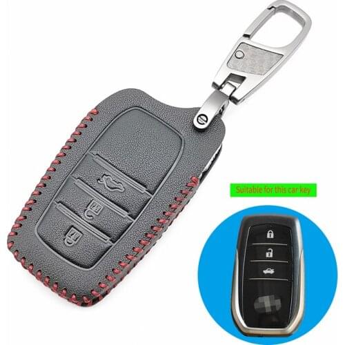 Leather car key case key cover For Toyota Land Cruiser Chr C-hr 200 Auris Avensis Corolla 3 Buttons car keys accessories shell