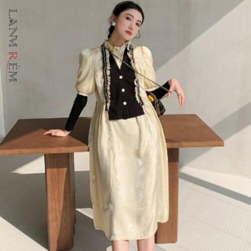 LANMREM 2021 New Spring Summer Patchwork Long Sleeve Dress Women Large Size Dresses Ladies Elegant Party Clothes 2D1546